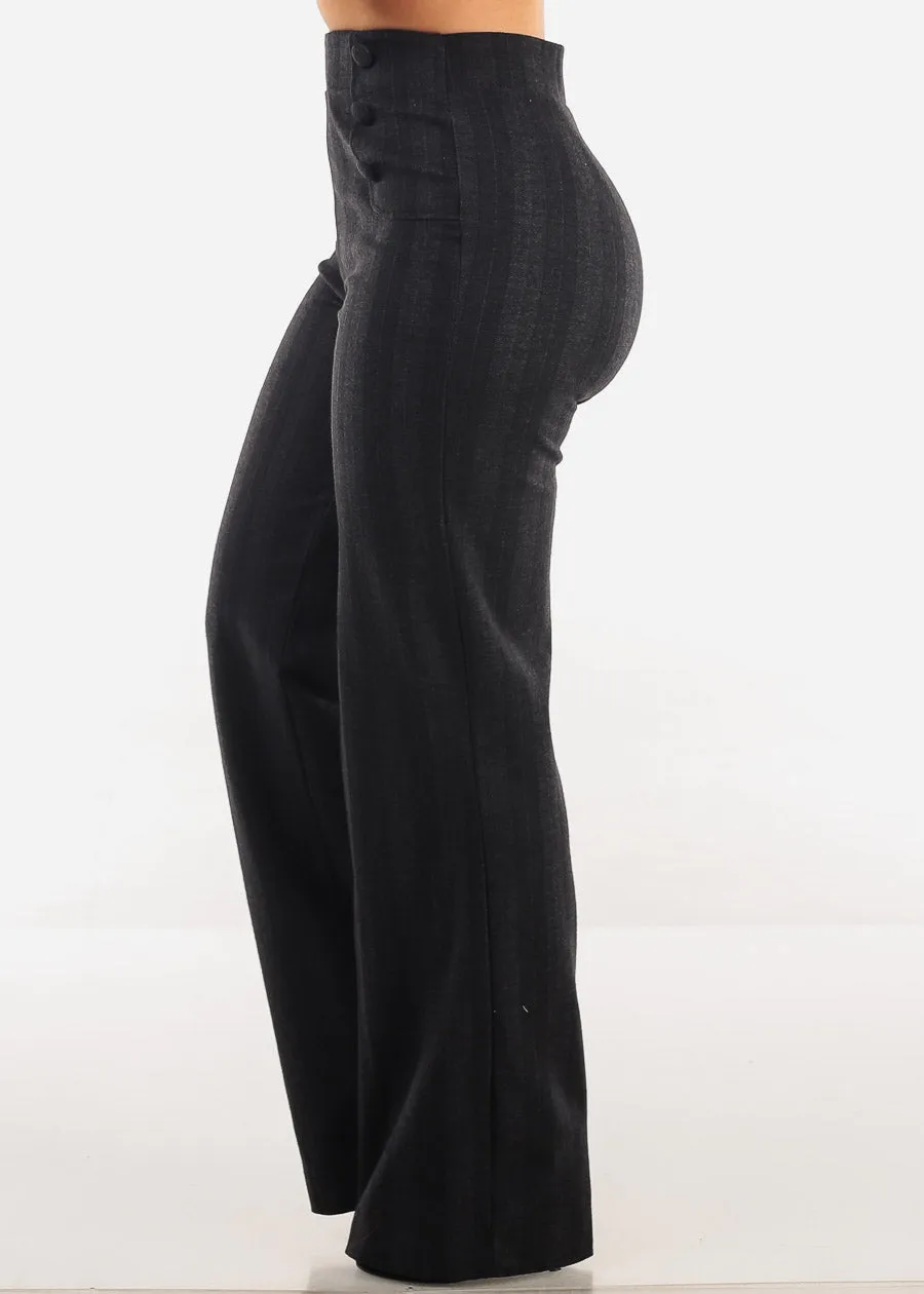 High Waist Straight Wide Leg Stripe Dressy Pants Charcoal sold by Moda product image thumbnail 3