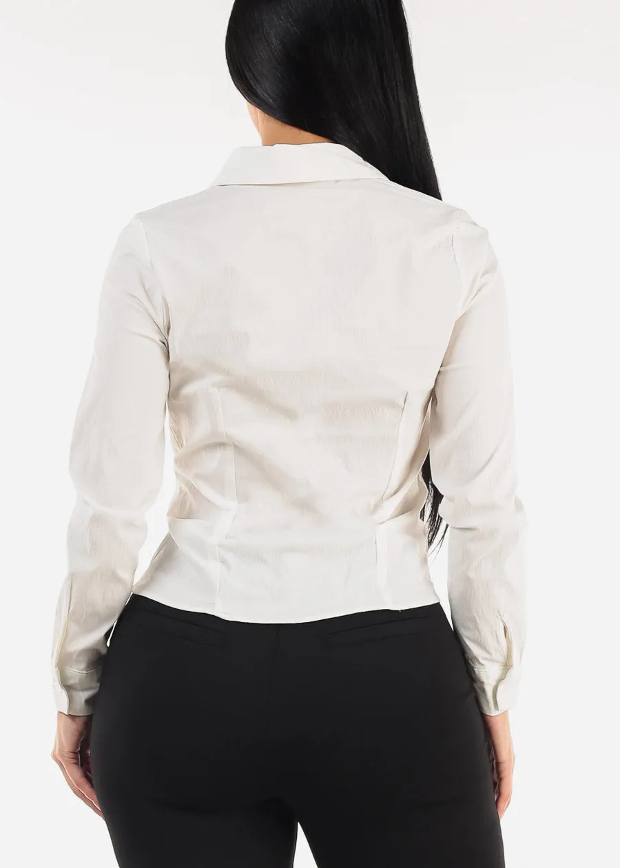 Long Sleeve Collared Button Down Blouse White sold by Moda product image thumbnail 4