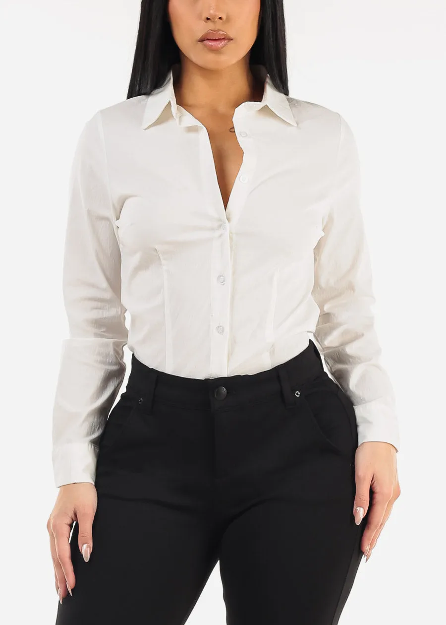 Long Sleeve Collared Button Down Blouse White sold by Moda product image thumbnail 5