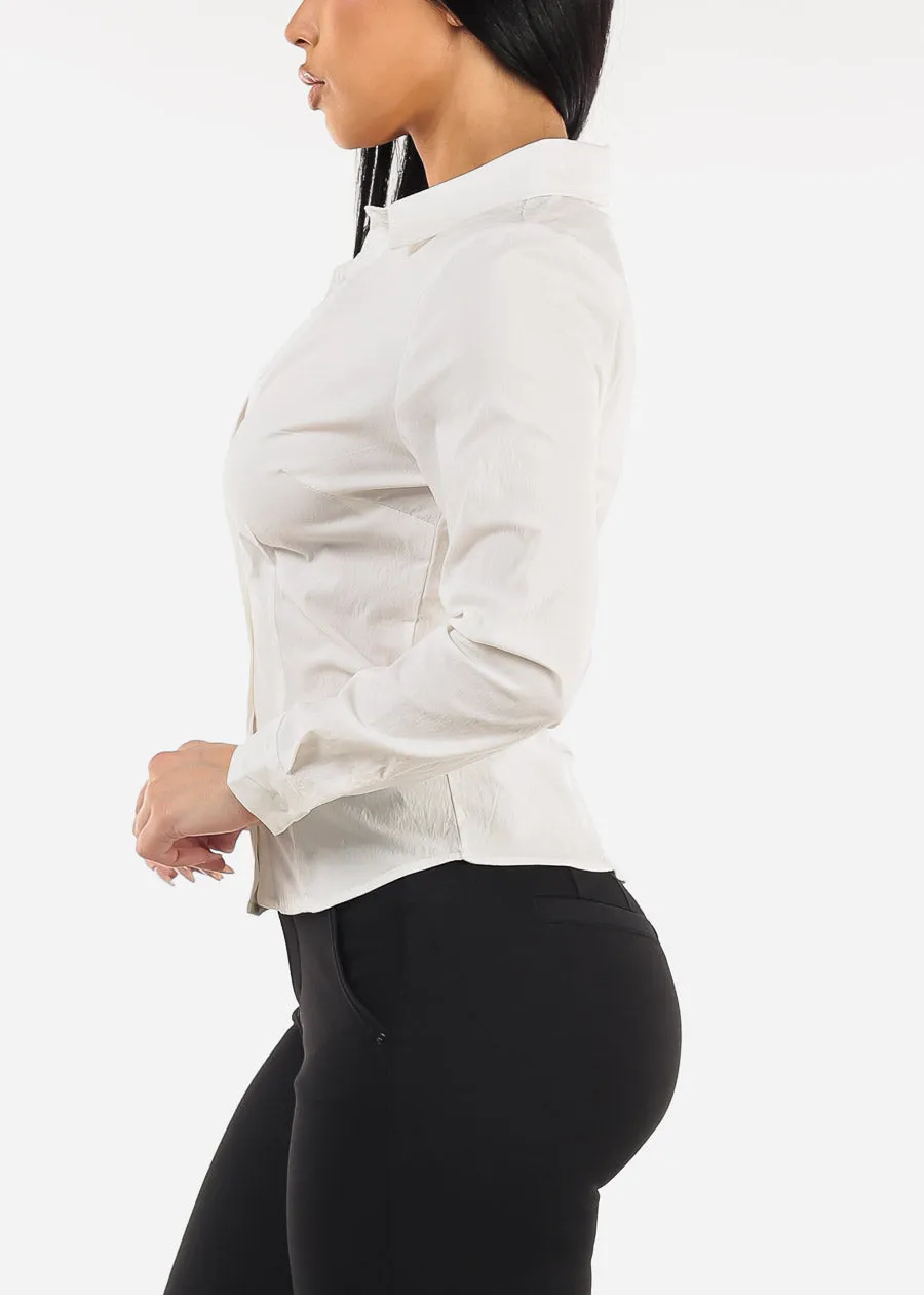 Long Sleeve Collared Button Down Blouse White sold by Moda product image thumbnail 3