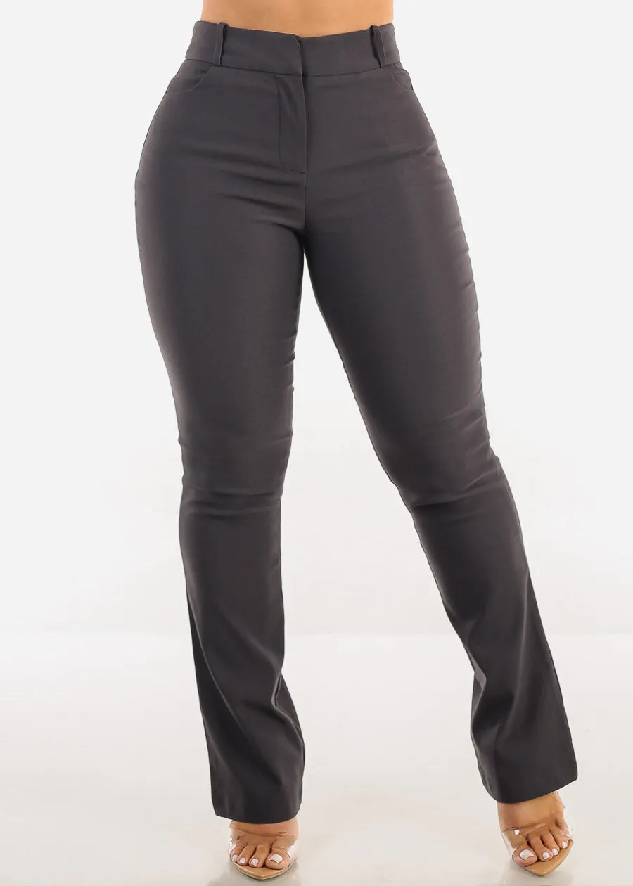 High Waist Stretch Bootcut Dress Pants Charcoal sold by Moda