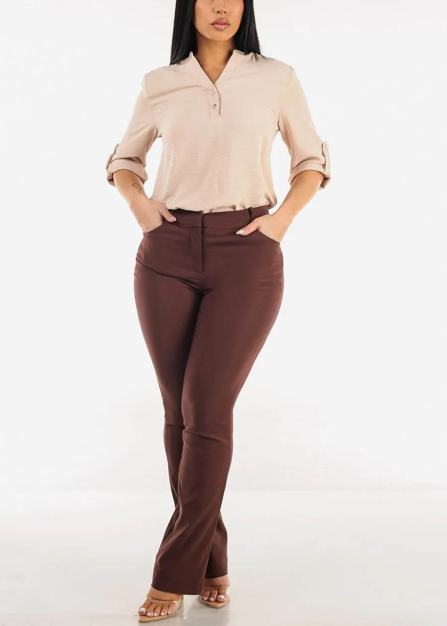 High Waist Stretch Bootcut Dress Pants Brown sold by Moda product image thumbnail 2