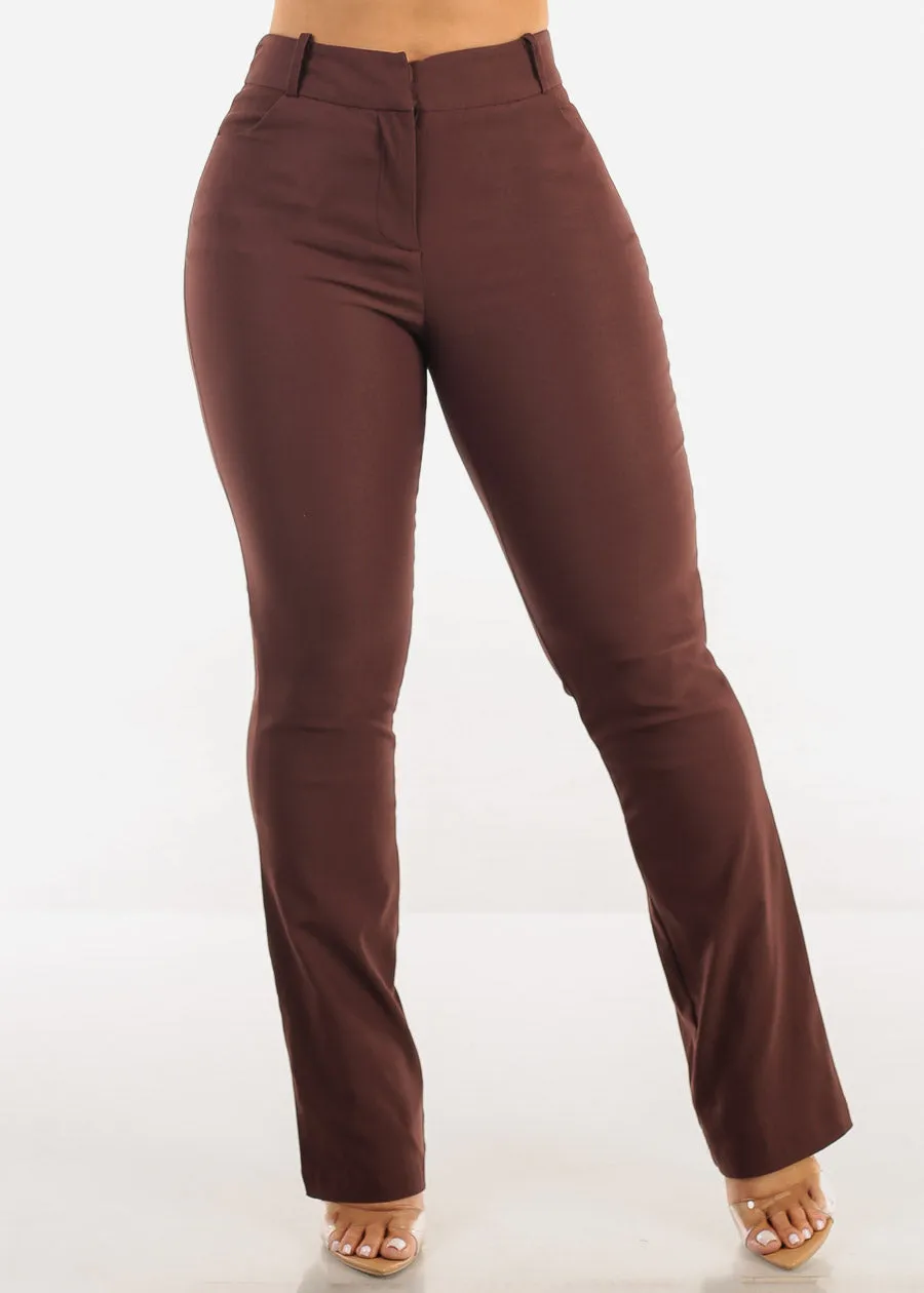 High Waist Stretch Bootcut Dress Pants Brown sold by Moda