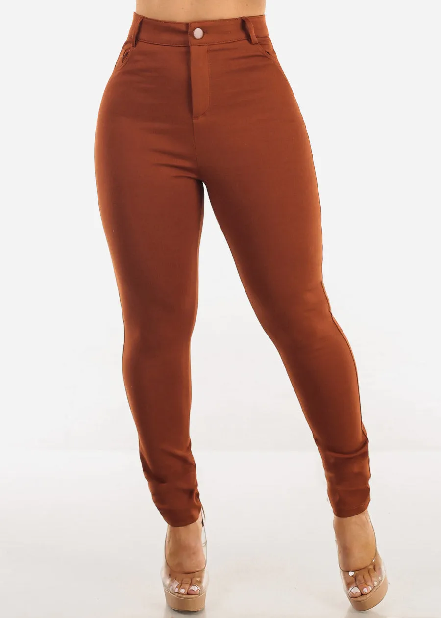 Super High Waist Stretch Skinny Pants Brown sold by Moda