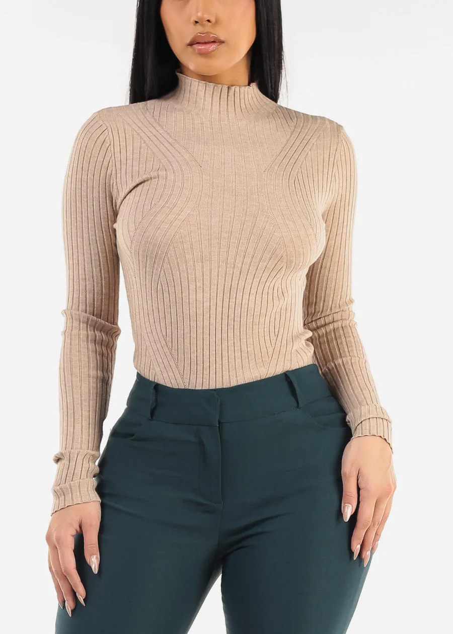 Long Sleeve Mock Neck Fitted Sweater Beige sold by Moda product image thumbnail 5