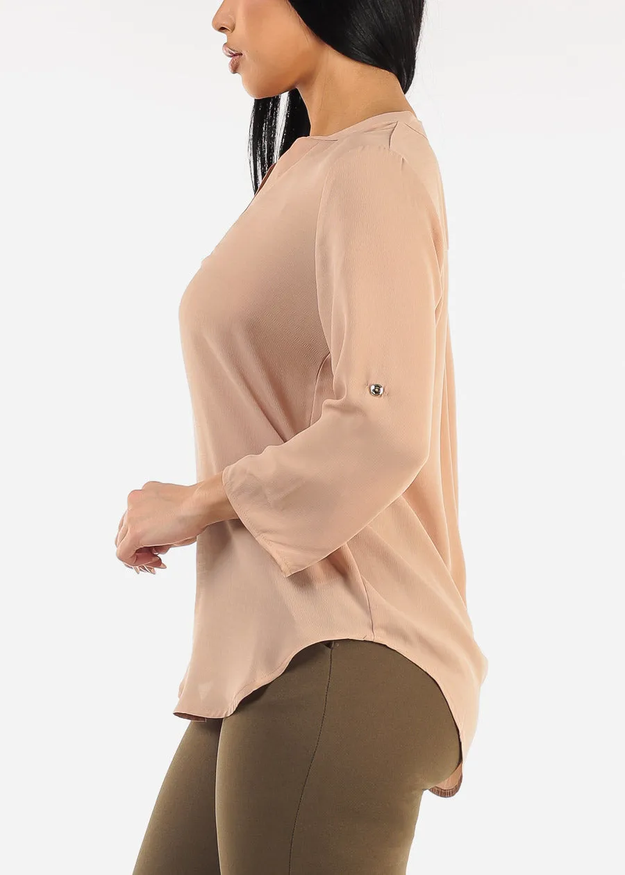 Quarter Sleeve V-Neck Blouse Beige sold by Moda product image thumbnail 4
