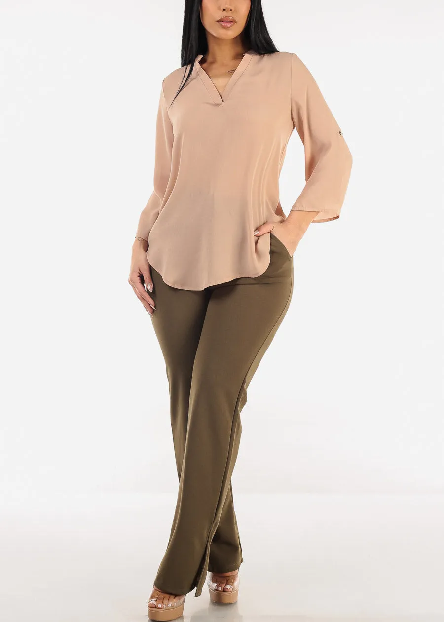 Quarter Sleeve V-Neck Blouse Beige sold by Moda product image thumbnail 2