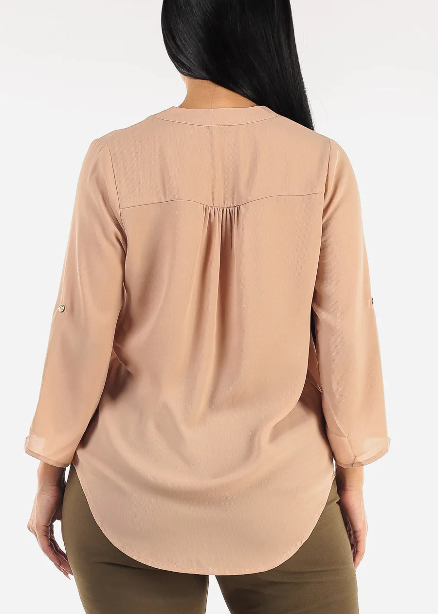 Quarter Sleeve V-Neck Blouse Beige sold by Moda product image thumbnail 3