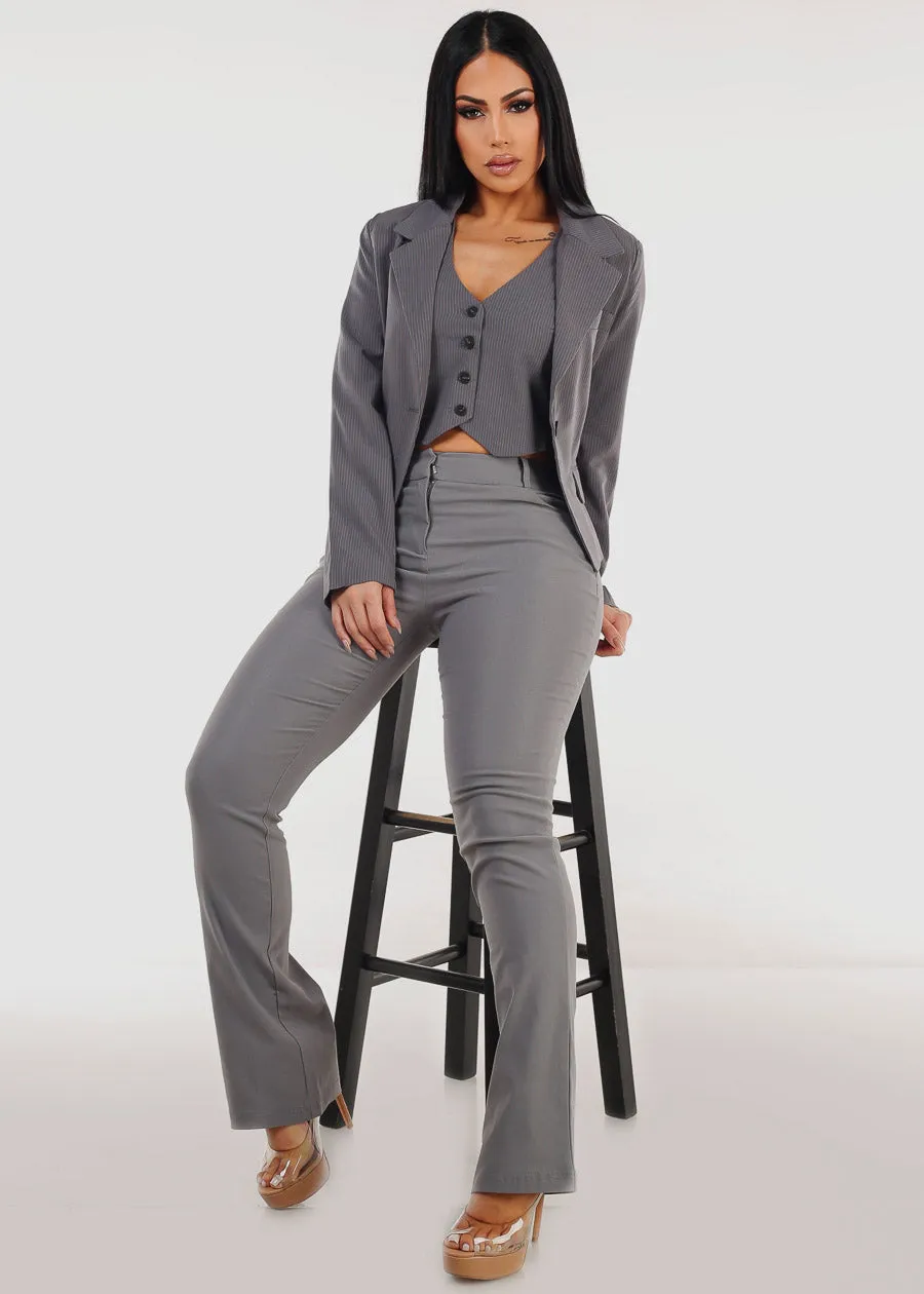 One Button Long Sleeve Stripe Blazer Light Grey sold by Moda product image thumbnail 2