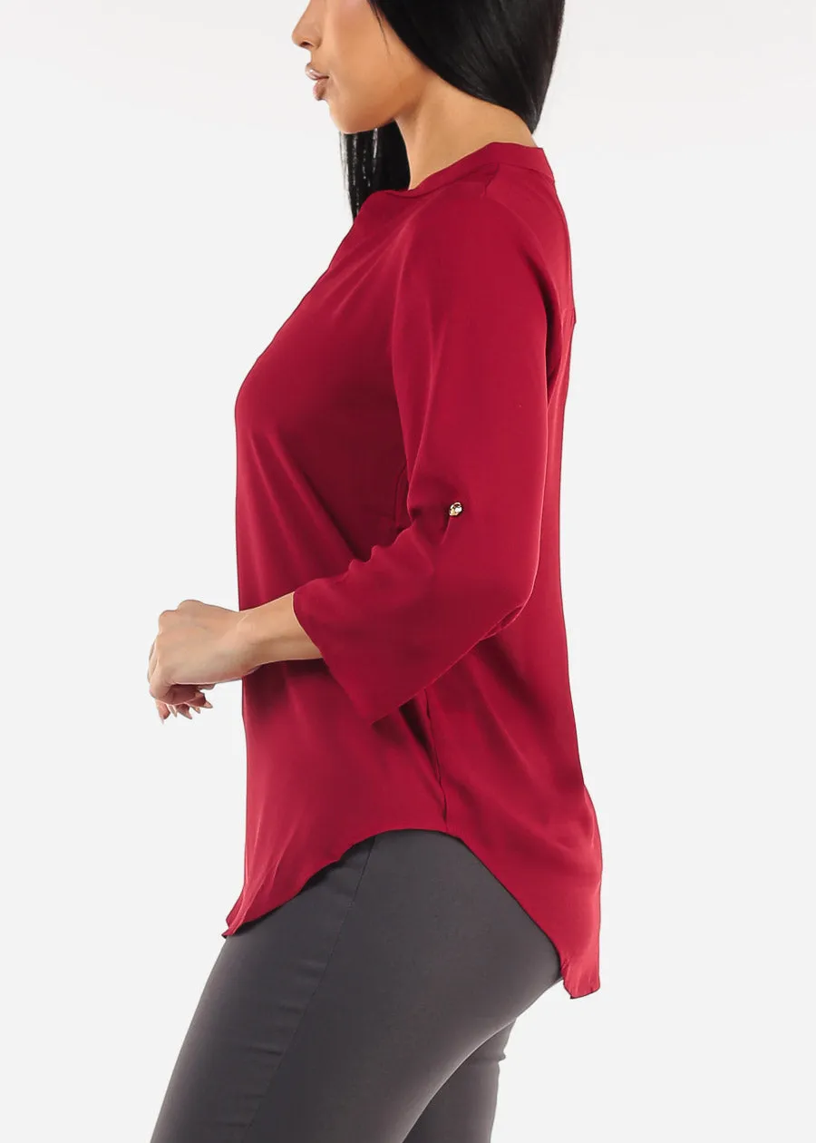 Quarter Sleeve V-Neck Blouse Burgundy sold by Moda product image thumbnail 3