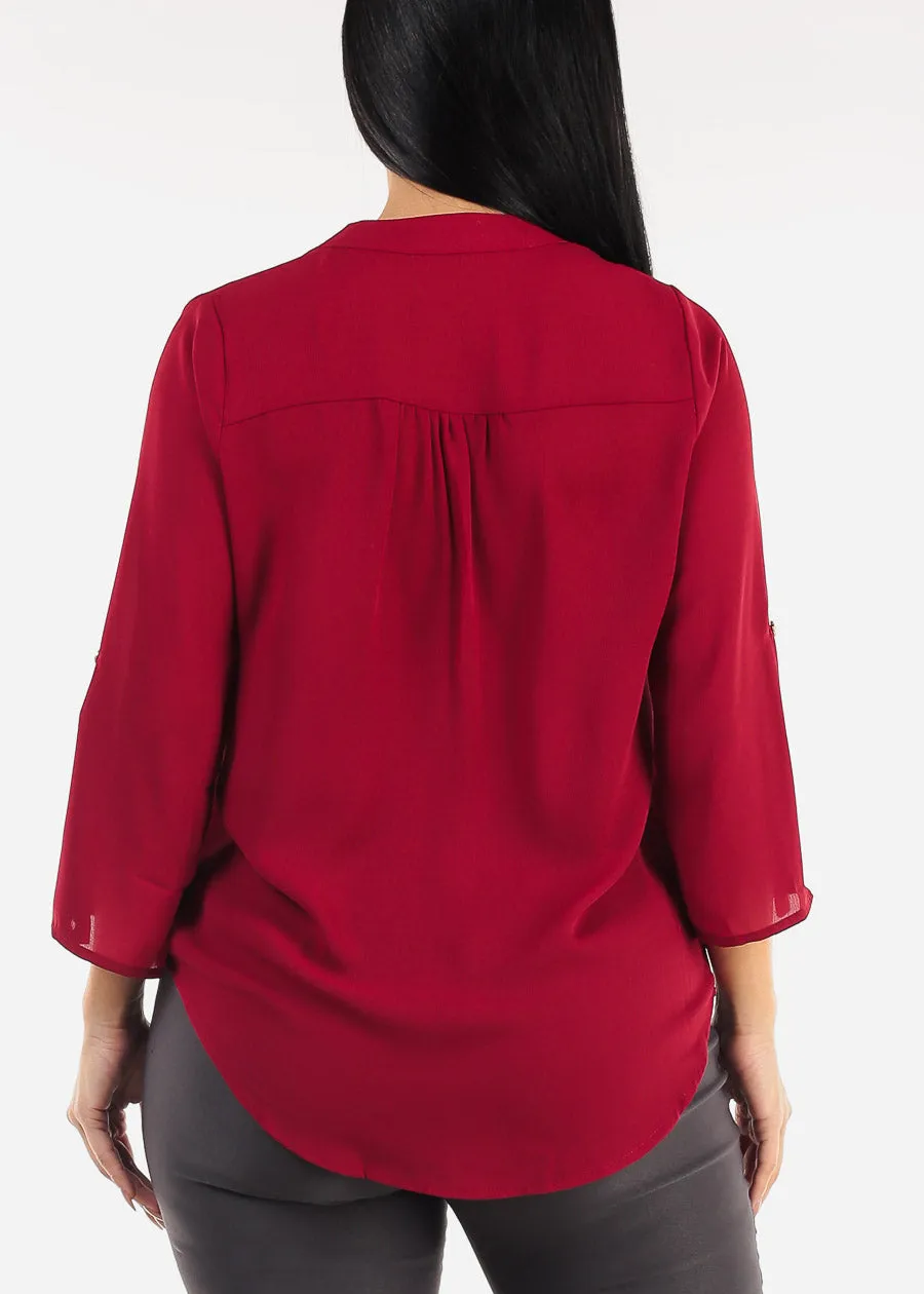 Quarter Sleeve V-Neck Blouse Burgundy sold by Moda product image thumbnail 4