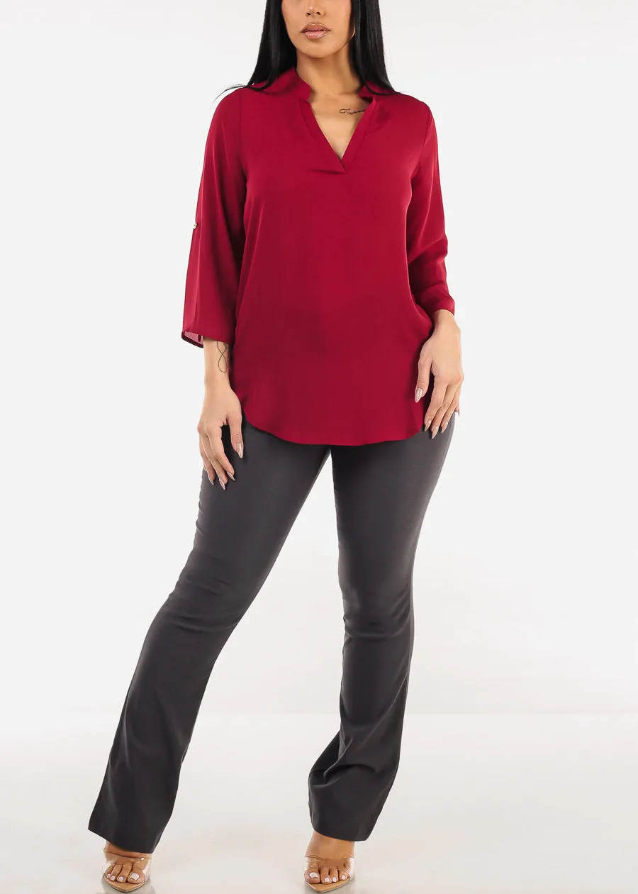 Quarter Sleeve V-Neck Blouse Burgundy sold by Moda product image thumbnail 2