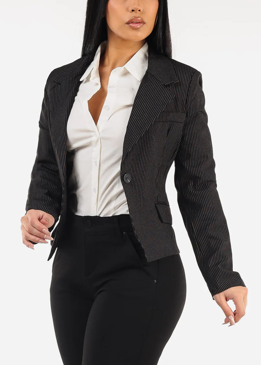 One Button Long Sleeve Stripe Blazer Black sold by Moda product image thumbnail 4
