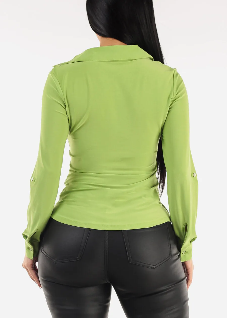 Long Sleeve Button Down Collared Blouse Light Green sold by Moda product image thumbnail 4
