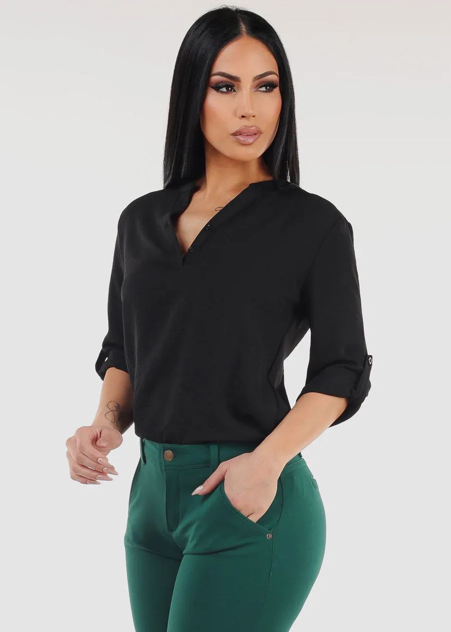 Black Quarter Sleeve Woven Blouse sold by Moda