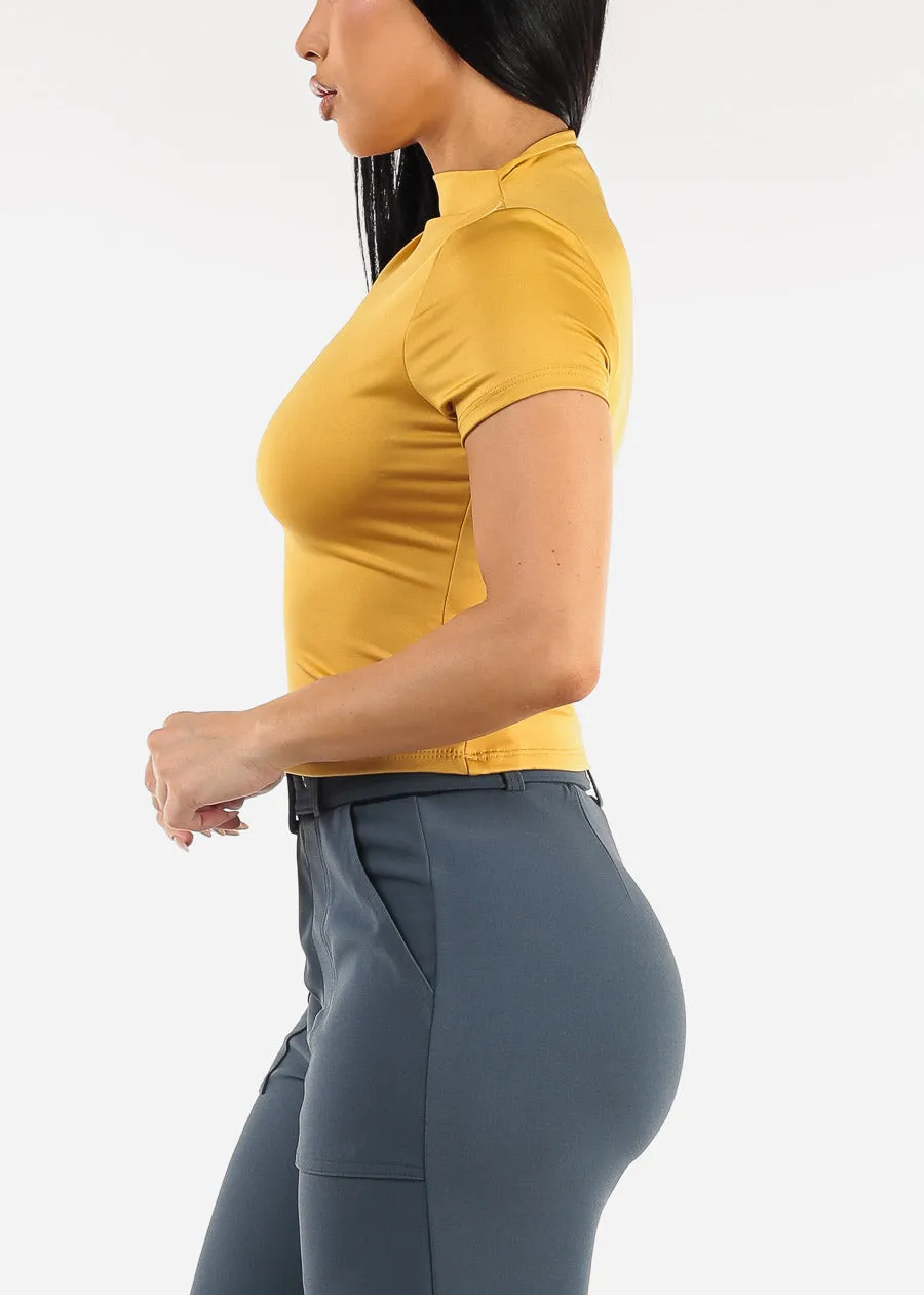 Short Sleeve Mock Neck Stretch Top Mustard sold by Moda product image thumbnail 3