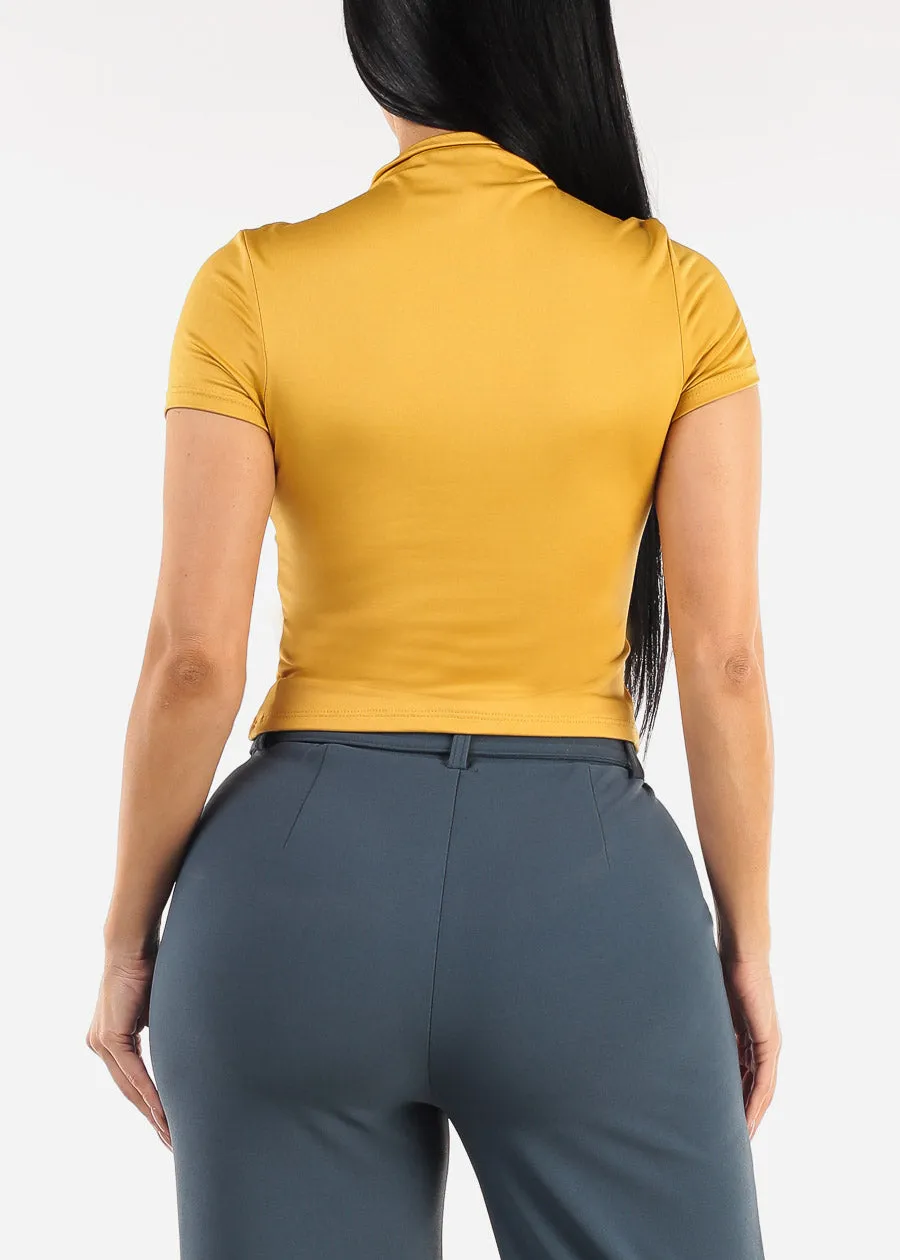 Short Sleeve Mock Neck Stretch Top Mustard sold by Moda product image thumbnail 4