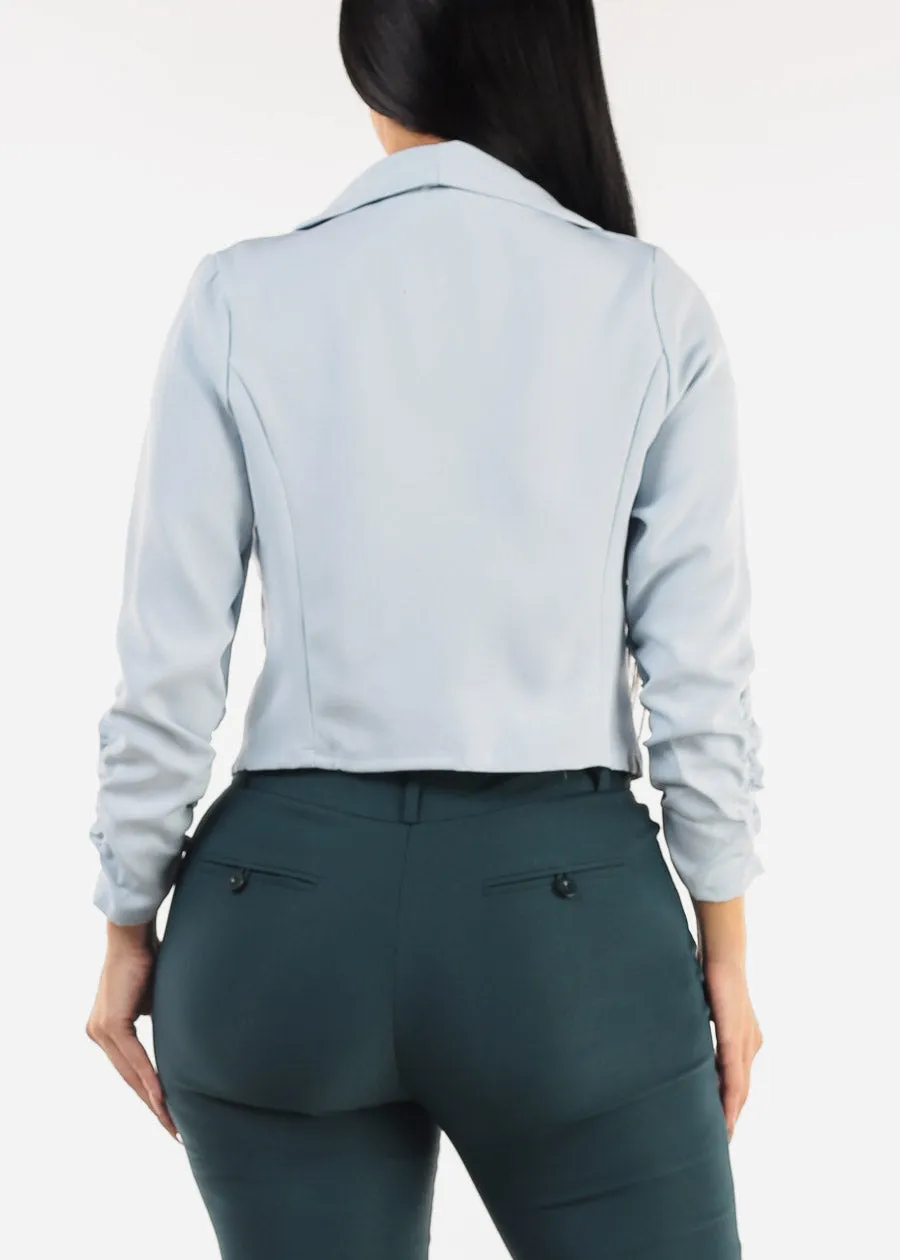 Quarter Sleeve Open Front Crop Blazer Light Blue sold by Moda product image thumbnail 4