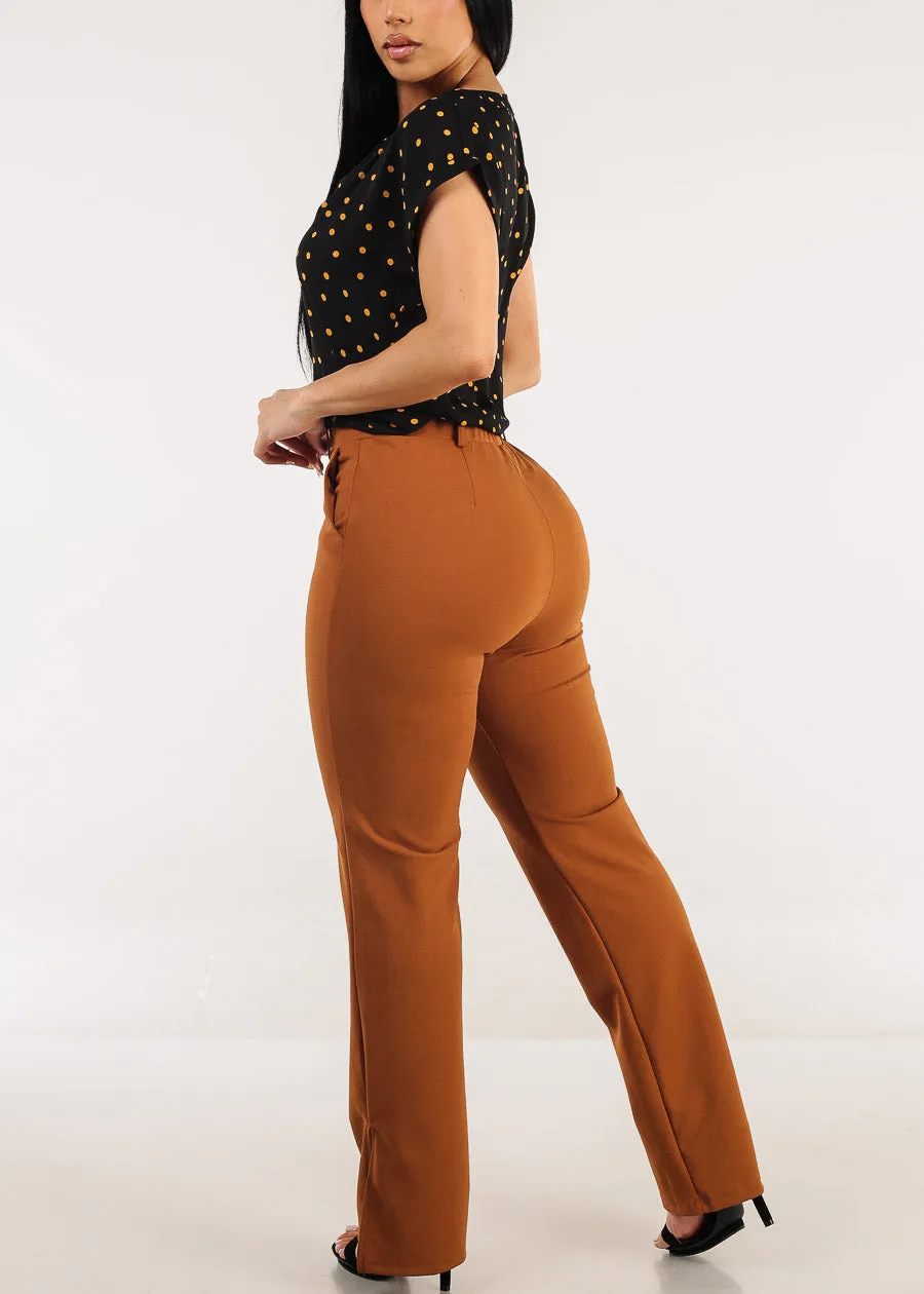 High Waisted Dressy Bootcut Pants Light Brown w Side Slits sold by Moda product image thumbnail 5