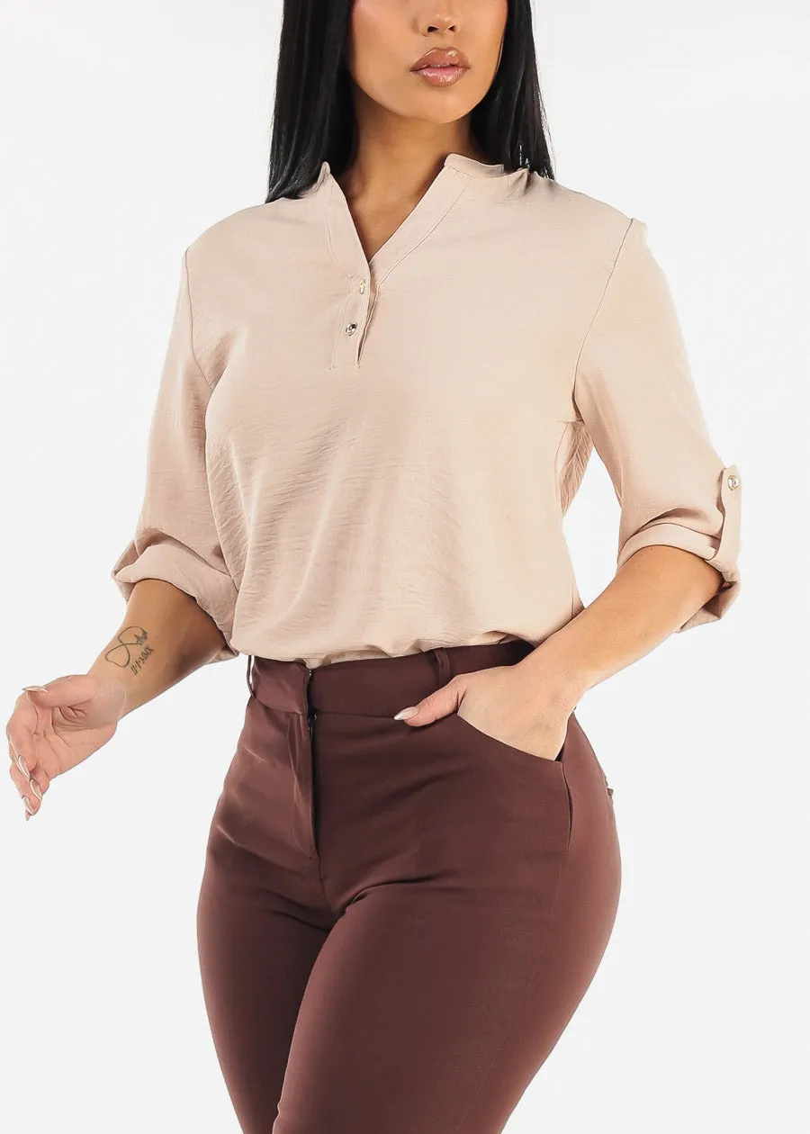 Quarter Sleeve Woven Blouse Beige sold by Moda