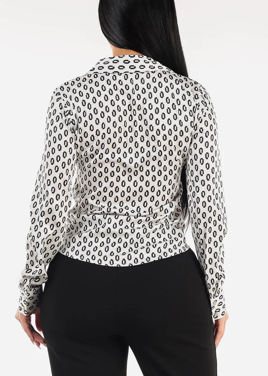 Button Down Ruched Printed Blouse Off White sold by Moda product image thumbnail 4