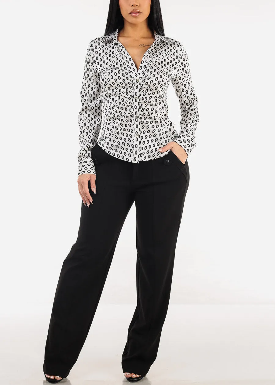 Button Down Ruched Printed Blouse Off White sold by Moda product image thumbnail 2