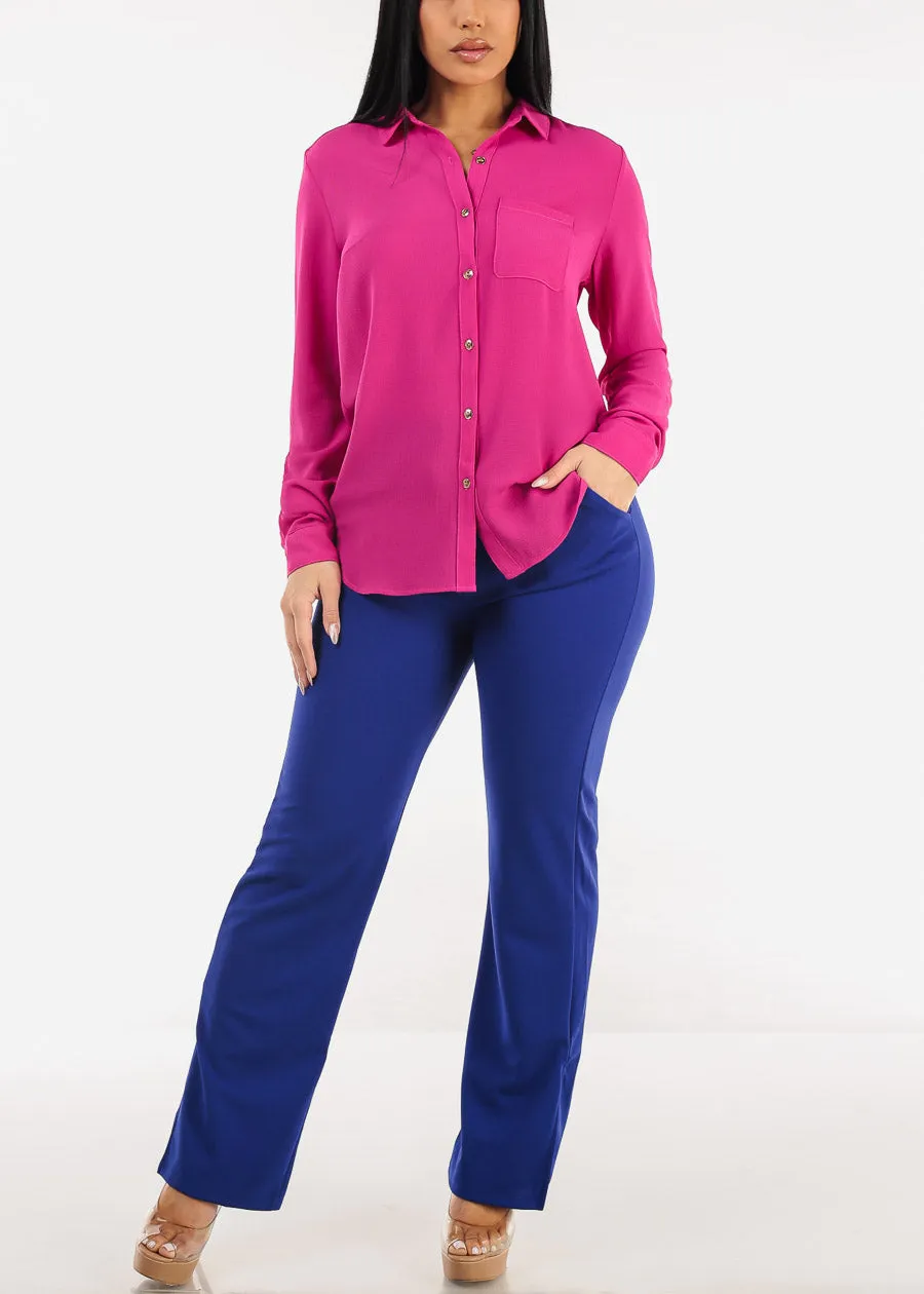 Long Sleeve Button Down Blouse Fuchsia sold by Moda product image thumbnail 2