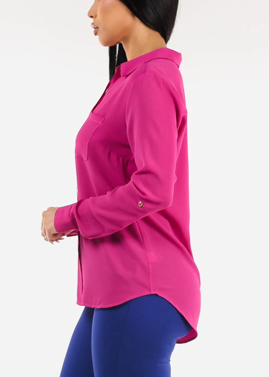 Long Sleeve Button Down Blouse Fuchsia sold by Moda product image thumbnail 3