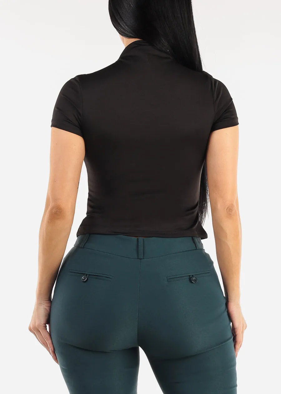 Short Sleeve Mock Neck Stretch Top Black sold by Moda product image thumbnail 4