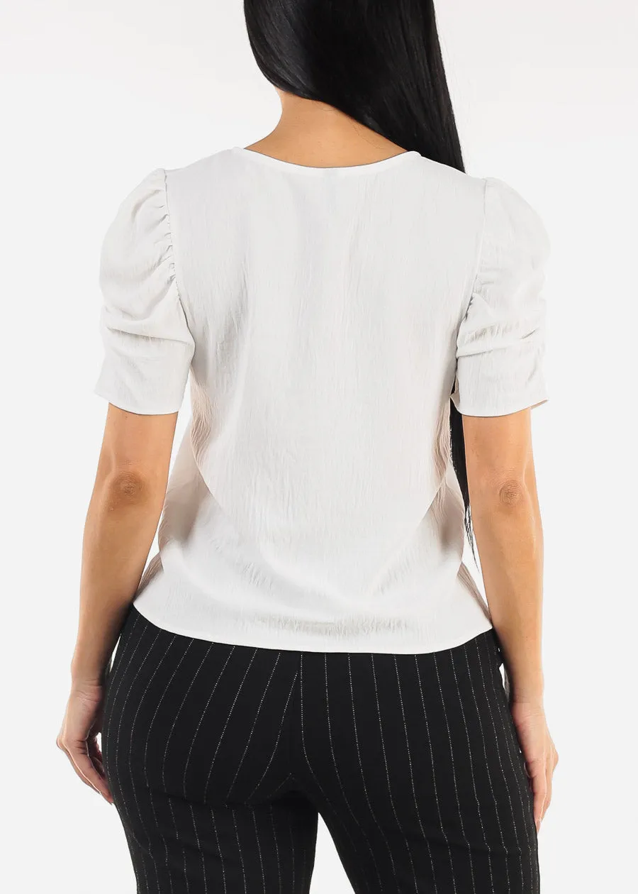 Short Puff Sleeve White Round Neck Blouse sold by Moda product image thumbnail 4