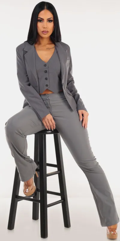 Grey Stripe Bootcut Pants Trio sold by Moda