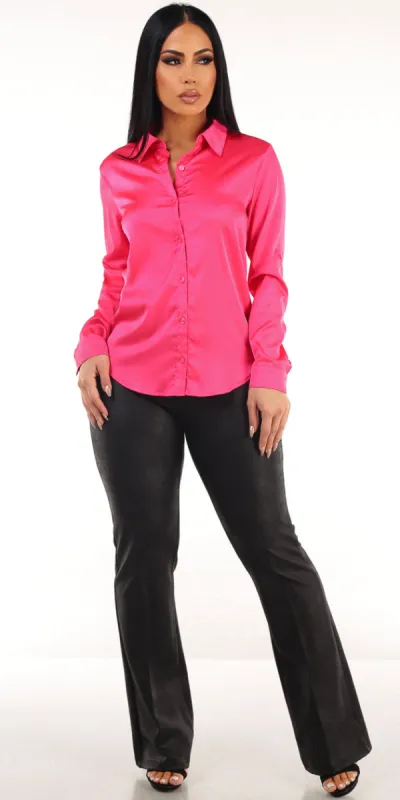 Pink Satin Bootcut Pants Look sold by Moda