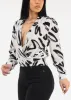 Long Sleeve Surplice Printed Chiffon Blouse White sold by Moda