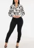 Long Sleeve Surplice Printed Chiffon Blouse White sold by Moda