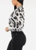 Long Sleeve Surplice Printed Chiffon Blouse White sold by Moda