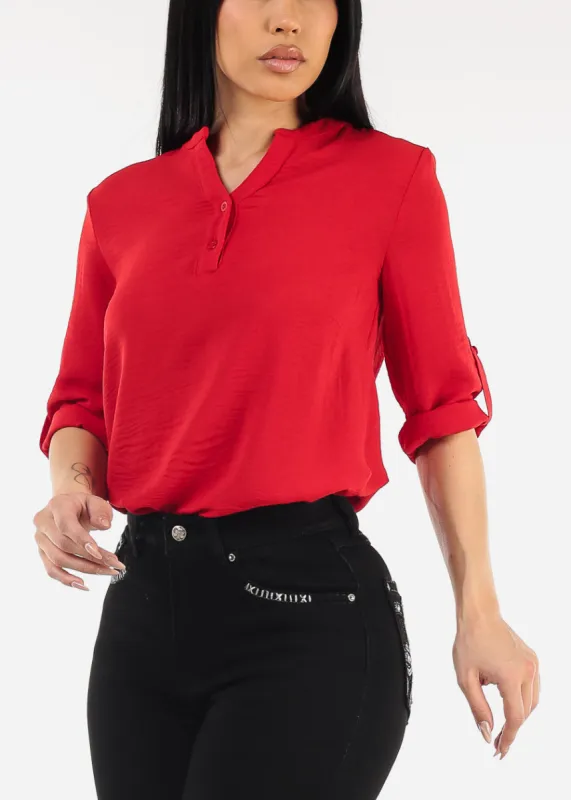 Quarter Sleeve Woven Blouse Red sold by Moda