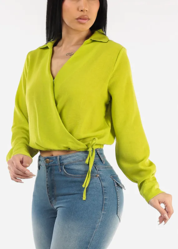 Surplice Long Sleeve Linen Top Lime sold by Moda
