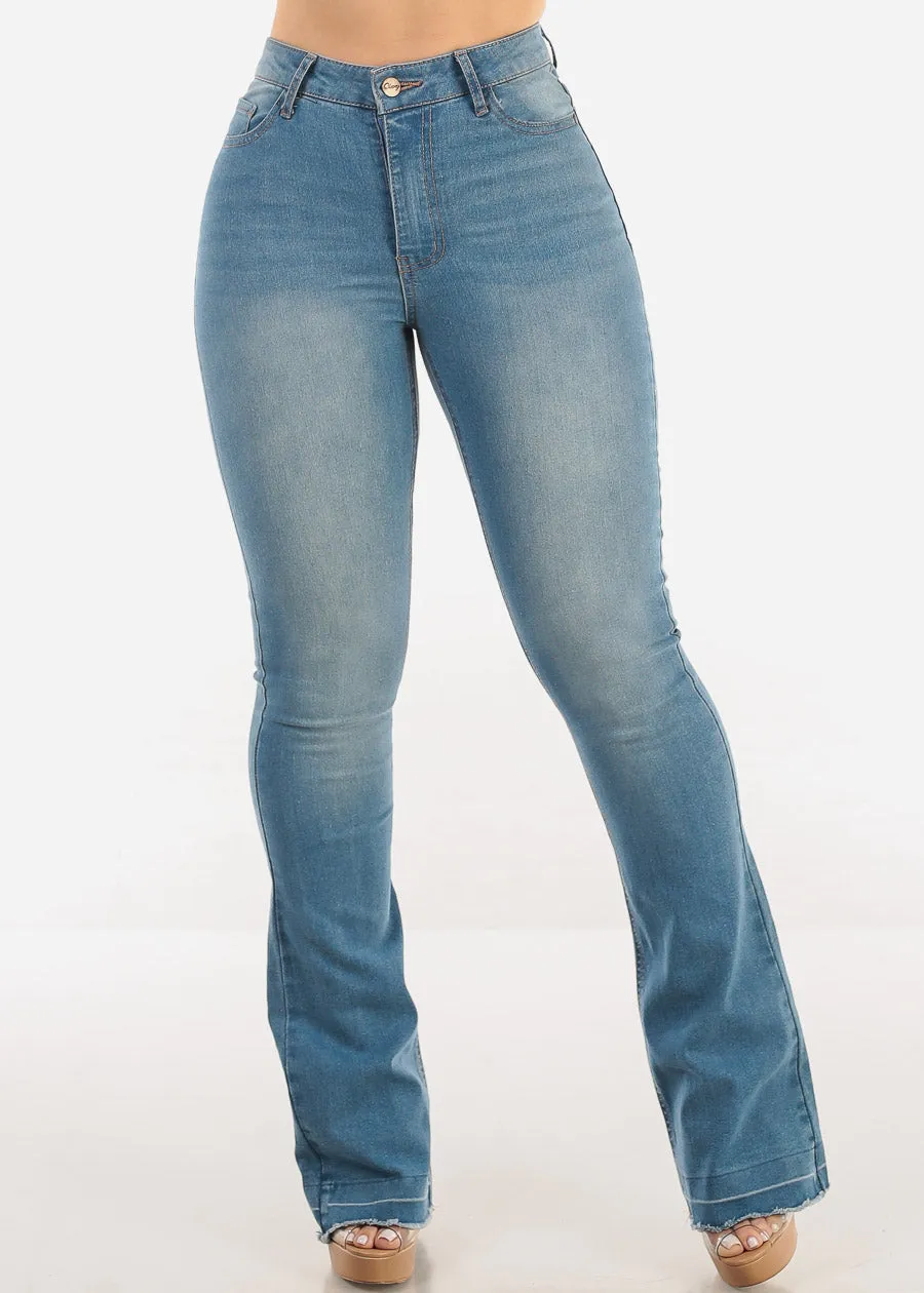 Super High Waist Stretch Bootcut Jeans Light Blue sold by Moda