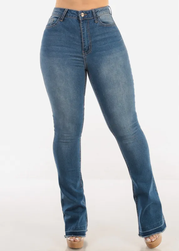 Super High Waist Stretch Bootcut Jeans Med Blue sold by Moda