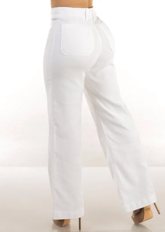 Butt Lift Super High Waist Wide Leg Pants White sold by Moda