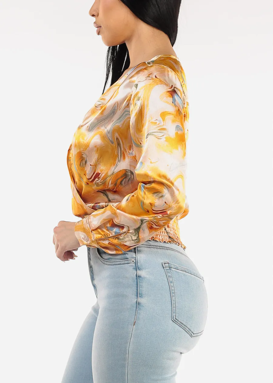 Surplice Long Sleeve Printed Satin Blouse Orange sold by Moda product image thumbnail 3