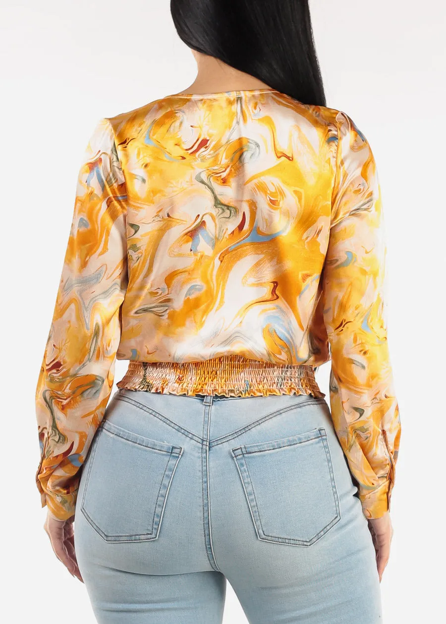 Surplice Long Sleeve Printed Satin Blouse Orange sold by Moda product image thumbnail 4
