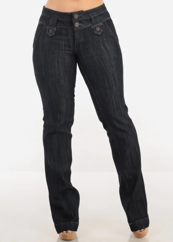 Dark Wash Low Rise Bootcut Jeans sold by Moda
