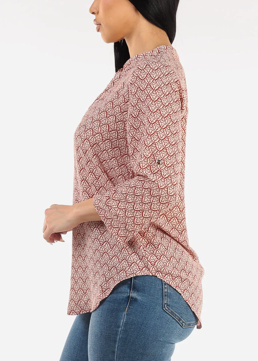 Quarter Sleeve V-Neck Printed Blouse Rust sold by Moda product image thumbnail 3
