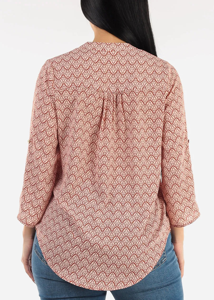 Quarter Sleeve V-Neck Printed Blouse Rust sold by Moda product image thumbnail 4