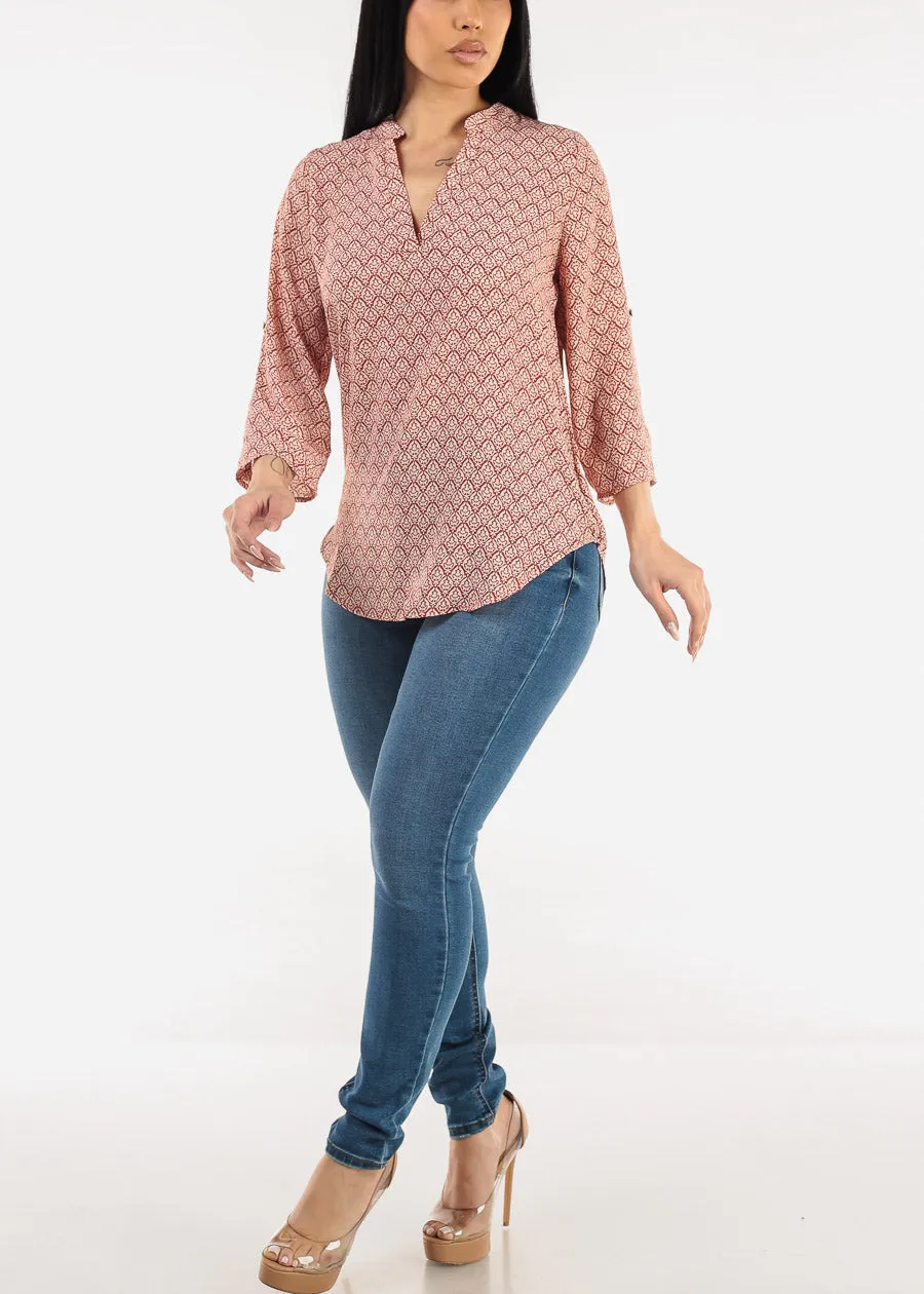 Quarter Sleeve V-Neck Printed Blouse Rust sold by Moda product image thumbnail 2