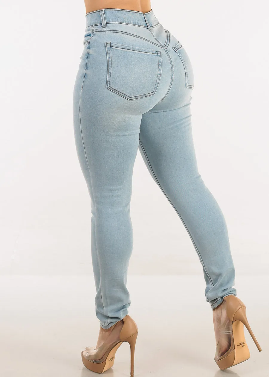 Super High Waist Stretch Skinny Jeans Light Wash sold by Moda product image thumbnail 5