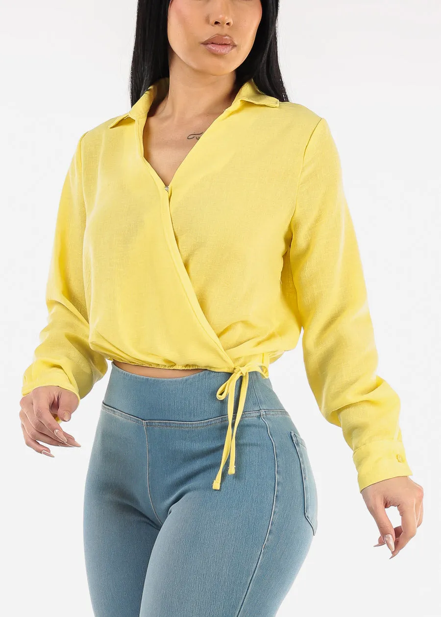 Surplice Long Sleeve Linen Top Yellow sold by Moda