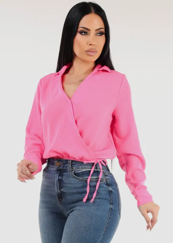Surplice Long Sleeve Linen Top Bright Pink sold by Moda