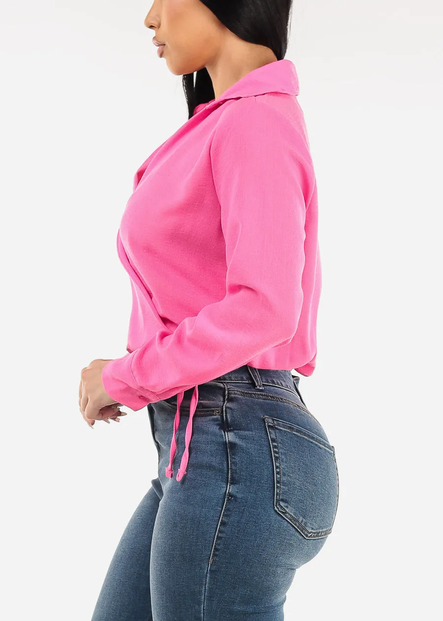 Surplice Long Sleeve Linen Top Bright Pink sold by Moda product image thumbnail 3